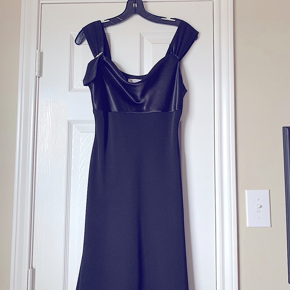 WHBM Black Satin Flowy Cocktail Dress 3” Straps 6